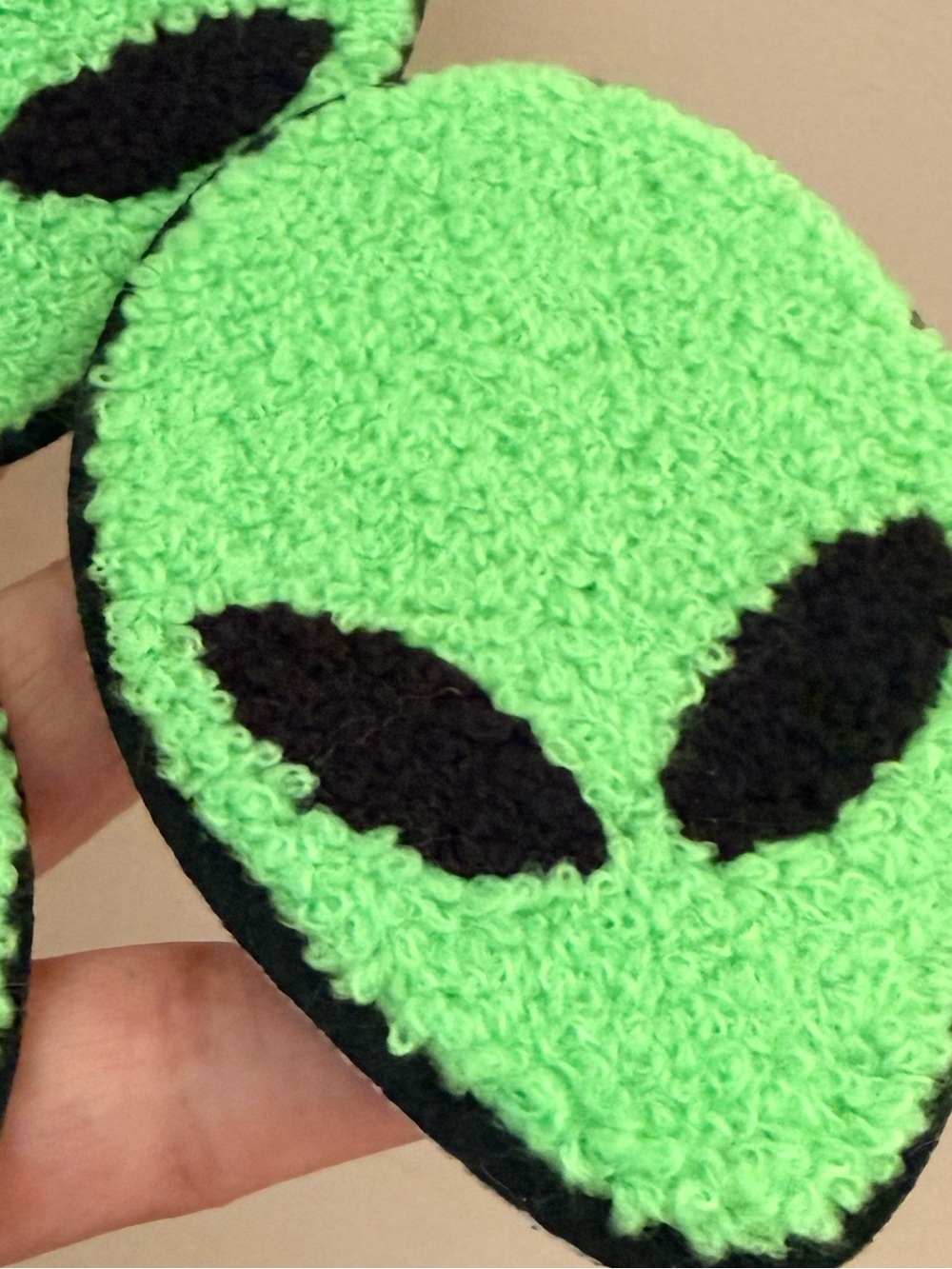Green Alien Patch Accessory - Fun chenille Iron-On Accent 1 piece